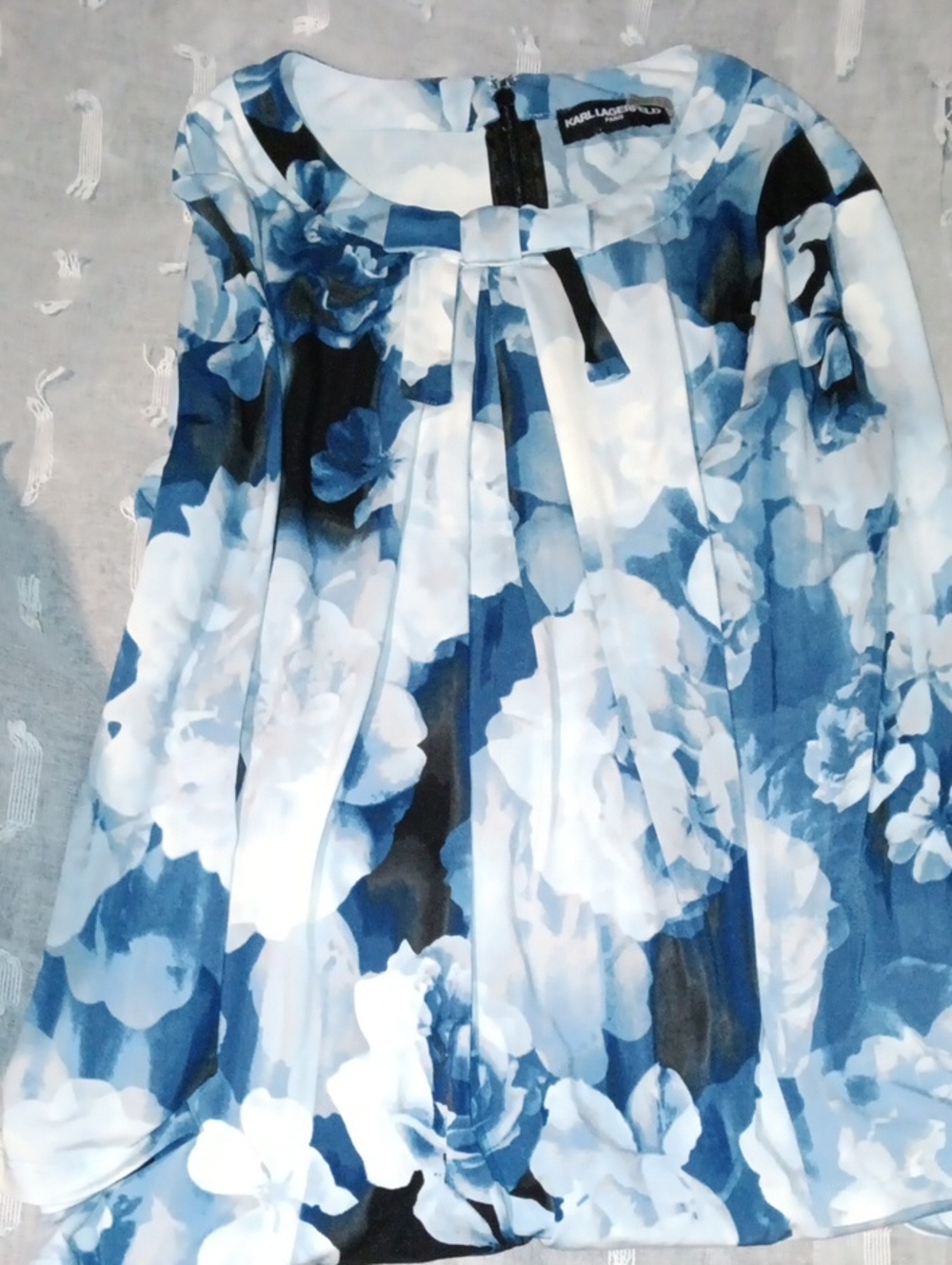 Karl Lagerfeld Navy and White Floral A-Line Skirt